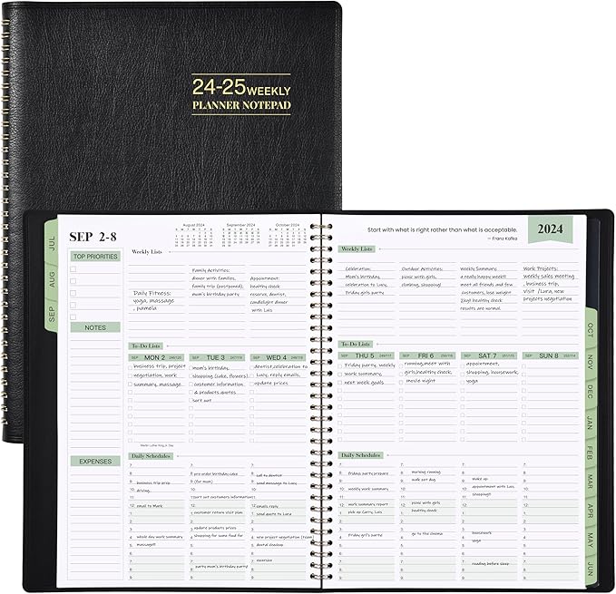 2024-2025 Planner -11.38'' x 8.74'', Weekly & Monthly Planner Notepad, From JUL.2024 - JUN.2025, Appointment Book, 60 Minutes Interval, Monthly Tabs, Faux Soft Leather, Spiral Bound - Black