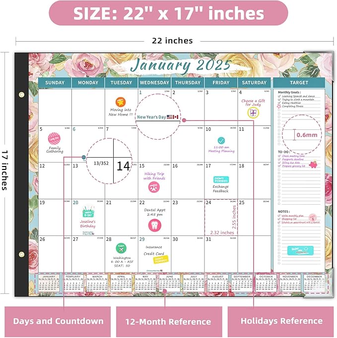 Ospelelf Calendar 2025-2026 Large Desk Calendar 22'' x 17'', Monthly Desktop Calendar, 18 Month Family Calendar, Use Jan 2025 - June 2026