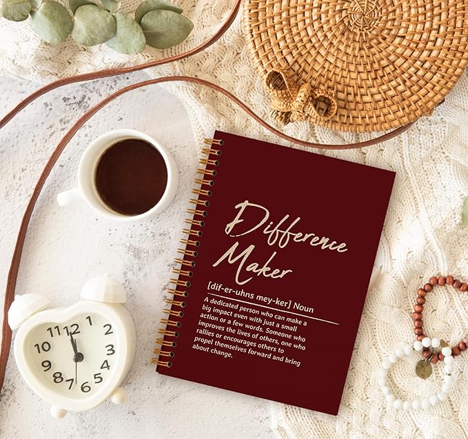OXW Difference Maker Appreciation Gift, Meeting Notebook for Work, Thank You Gifts for Leader Mentor Manager Boss, Office Supplies Social Worker Notebook, Red Hardcover Spiral Notebook 5.5 x 8.3