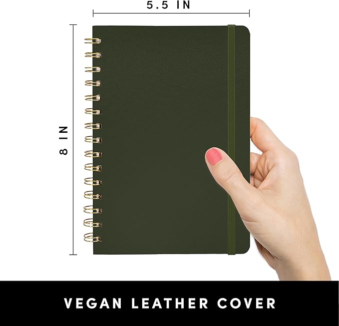 PAPERAGE Graph Paper Spiral Notebook & Journal, (Olive Green), 160 Pages, Medium 5.5 inches x 8 inches - 100 GSM Thick Graphing Paper, Hardcover, Double-Wire Grid Spiral Notebook