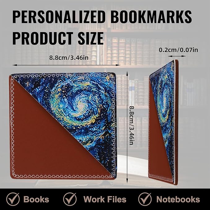 4 Pieces Leather Bookmarks, Cute Book Accessories for Reading Lovers, Page Markers for Women Men Kids Students Teachers Retirement Birthday Gift (Starry Night)