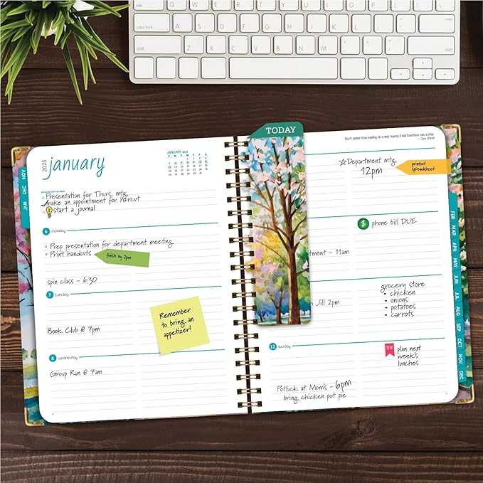 HARDCOVER 2025 Planner, 8.5"x11": 14 Months (November 2024 - December 2025), Daily Weekly Monthly Planner, Yearly Agenda, Bookmark, Pocket Folder and Sticky Note Set (Watercolor Tree)