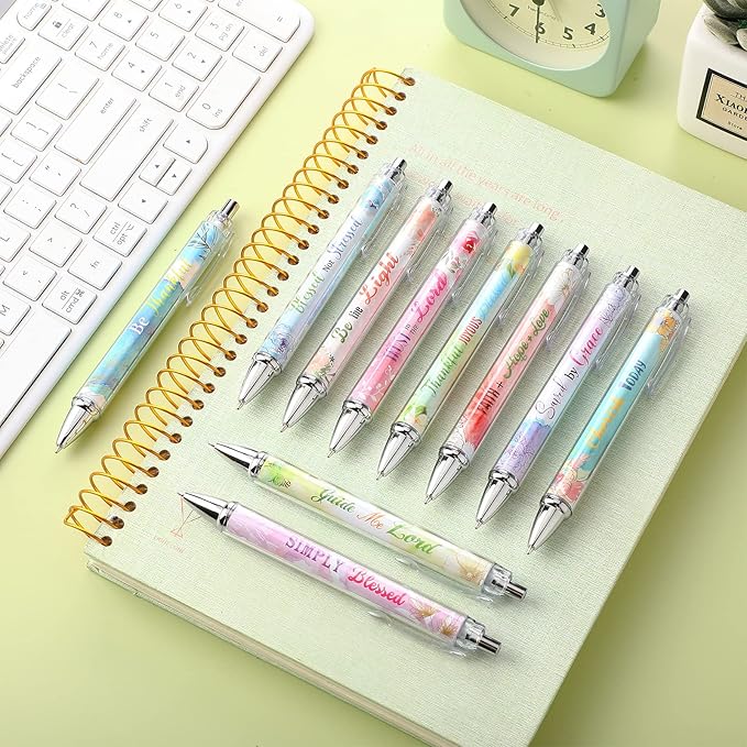 Tinlade 10 Pcs Christian Pens for Women Religious Ink Pens Easter Gifts Inspirational Quotes Bible Verse Ballpoint Funny Office Supplies for Women Men Coworker(Fresh Flower)