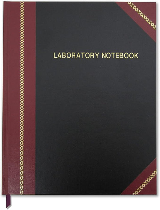 BookFactory Lab Notebook/Laboratory Notebook - Professional Grade -500 Pages, 8" x 10" (Ruled Format) Black and Burgundy Imitation Leather Cover, Section Sewn Hardbound (LRU-500-SRS-A-LKMST1)