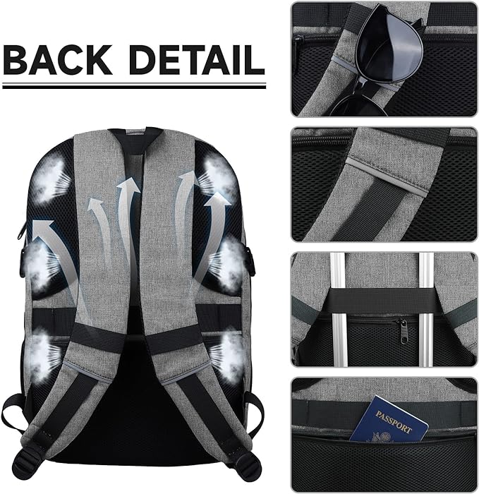 Lapsouno Business Laptop Backpack, Travel Backpack, 15.6 Inch Carry on Backpack, Anti-Theft College School Computer Backpack with USB Port, Gift for Men Women,Grey