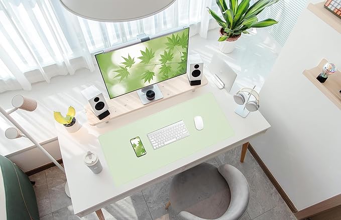 Leather Desk pad Protector, Large Desk mat with Natural Cork & PU Leather,Mouse pad,Non-Slip Office Desk Mat,Waterproof Desk Writing Pad for Office and Home (35in*17in, Light Green)