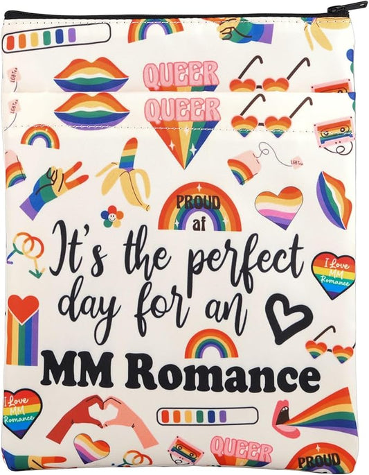 JNIAP MM Romance Book Sleeve Queer Readers Gifts Gay Pride Book Sleeve It's The Perfect Day for an MM Romance LGBTQ Pride Merch (for an MM Romance)