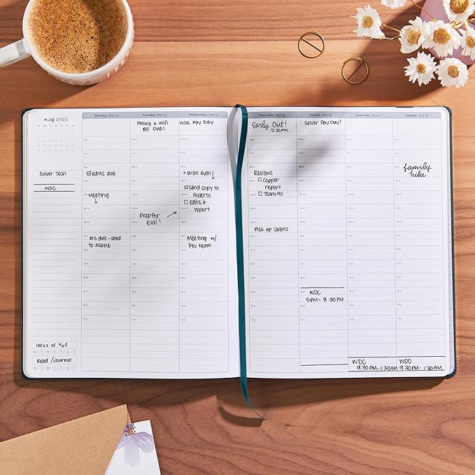 Erin Condren 2025 Softbound Life Planner (Jan - Dec 2025), 8” x 10” 12-Month Weekly & Monthly Planner Journal, Hourly Layout, Soft Cover, Layflat Binding, Peacock Cover & Bold Blooms Interior Design