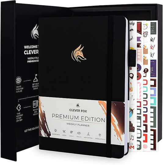 Clever Fox Planner Premium Edition – Undated Luxurious Weekly & Monthly Planner to Increase Productivity and Hit Your Goals – Organizer – Start Anytime, A5, Lasts 1 Year, Black (Weekly)