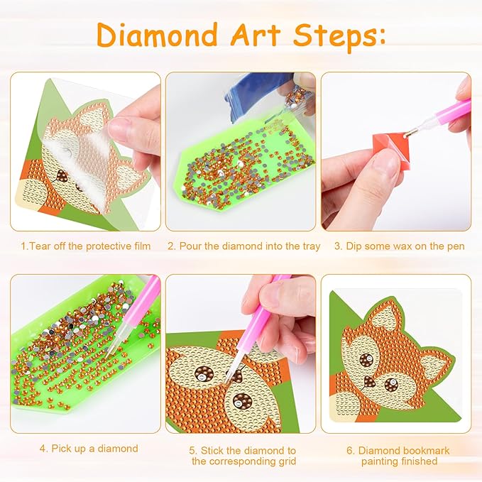 Anseal 8 Pcs Animals Diamond Art Painting Bookmark, Rhinestone Crystal Corner Bookmarks for Book Lovers, Triangle Embroidery Painting Arts Crafts Book Mark for Kids