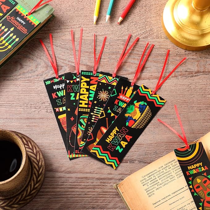 240 Pcs Kwanzaa Bookmarks with Ribbon Happy Kwanzaa Double Sided Page Markers African Traditional Heritage Reading Accessories for Book Lovers Kwanzaa Holiday Party Festival Celebrates