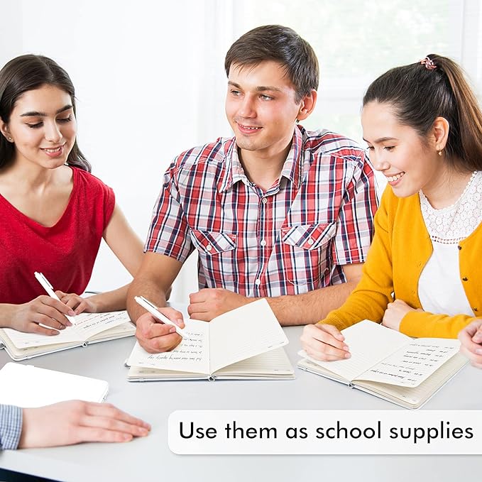 feela 3 Pack Notebooks Journals Bulk, Hardcover Notebook Classic Ruled Lined Journals with Pen Holder for Women Girls School Business Supplies, with 3 Black Pens, 120 GSM, 5.1”x8.3”, A5, White