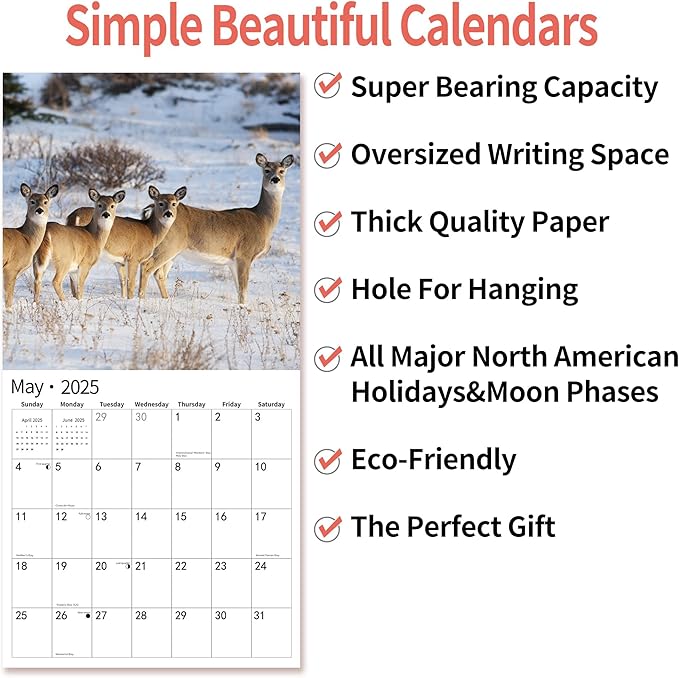 2025 Wall Calendar,Calendar 2025, November 2024 - December 2025, Wall Calendar Whitetail Deer, 12" x 24" Opened,Full Page Months Thick & Sturdy Paper for Gift Perfect Calendar Organizing & Planning