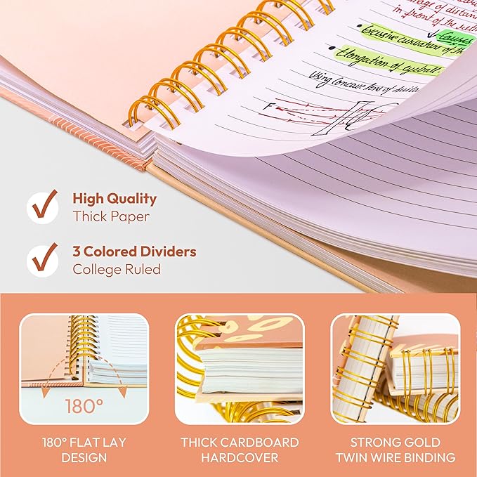 Hardcover Spiral Journal, 10.25" x 7.25", 300 Pages Large College Ruled Notebook for Women, Ideal for Writing, Journaling, Note-Taking, Work, School