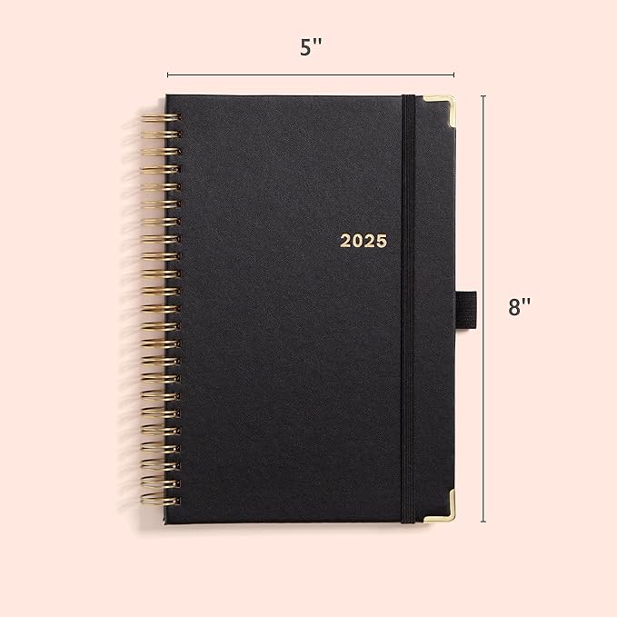 Blue Sky 2025 Weekly and Monthly Planner Calendar, January 2025 - December 2025, 5" x 8", Hardcover, Laminated Tabs, Wirebound, Storage Pocket, Black Faux Leather (Black- 2025, 5" x 8")