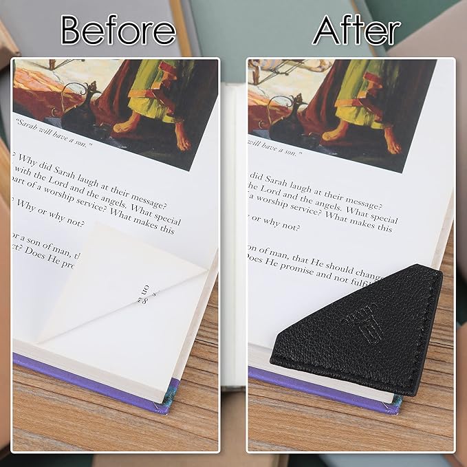 3/6 Pieces Leather Bookmarks Handmade Page Marker for Men Women, Faux Leather Page Clips Corner Book Markers for Teachers Gift for Writers Bookworm Book Lovers (06-Black Brown*6)