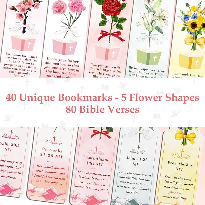Bible Bookmark for Women, 80 Scriptures Religious Inspirational Bible Verse Bookmarks for Christian Gifts, Prayer Cards, Pink Scripture Book Marks for Reading Women, Book Lovers, Church Gifts in Bulk