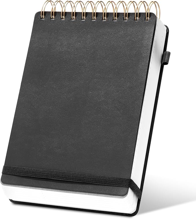 Yoment Top Spiral Notebook Leather Steno Pads 240 Pages Spiral Notepad for Work 5x7 Top Bound Steno Notebook, 100 GSM Thick Paper, Left Handed Notebooks for Office College School, Black