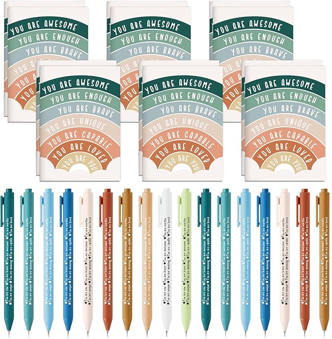 Janlaugh 100 Pcs Positive Affirmations Reminder Notepad Motivational Pen Positive Psychology Pocket Notebooks with Colored Ballpoint for Volunteer Week Mental Health Therapy Teacher Student Classroom