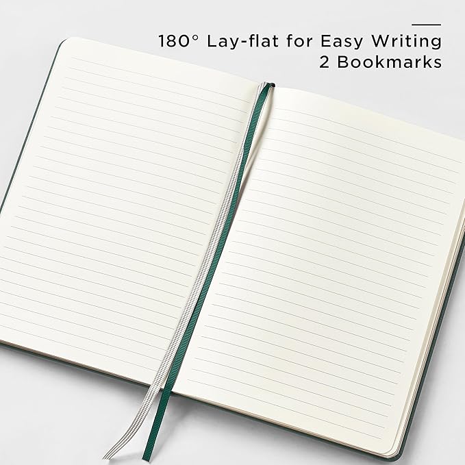 A5 Lined Leather Journal and Pen Set, Hardcover Notebook with Pen, 160 Pages 100gsm Thick Ruled Paper for Men Women, for Work, Business, School or Home Writing, 5.7'' x 8'' (Green-Set1)