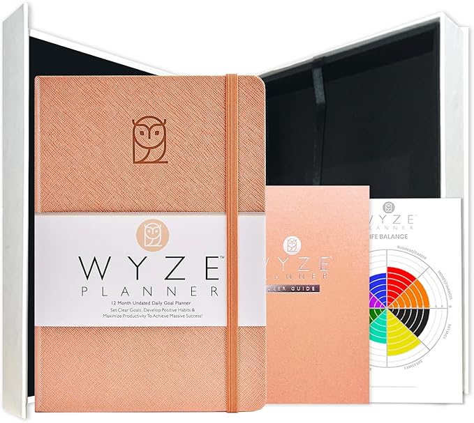 Pro - Goal Setting Planner to Increase Productivity and Achieve Personal and Business Goals. 12 Month Undated Daily, Weekly and Monthly Journal Organizer with Calendar (Rose Gold)