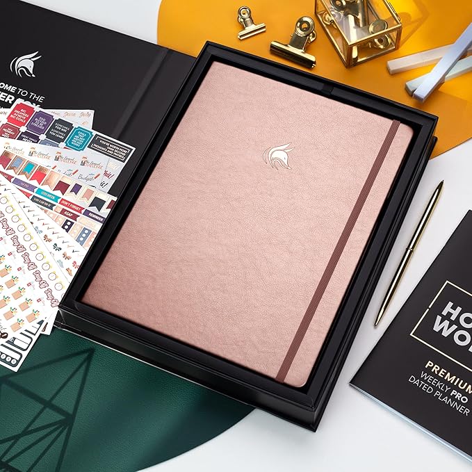 Clever Fox Planner PRO Premium Jan 2025-Jan 2026 – Luxurious Weekly, Monthly & Budget Agenda Organizer for Productivity & Reaching Goals, A4 Hardcover + Keepsake Box – Rose Gold