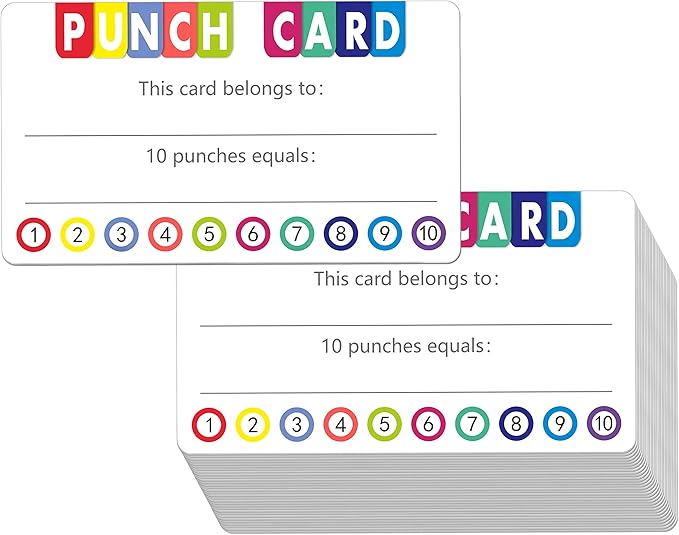 102 PCS Punch Cards Incentive Loyalty Reward Card for Classroom Business (3.5" x 2")
