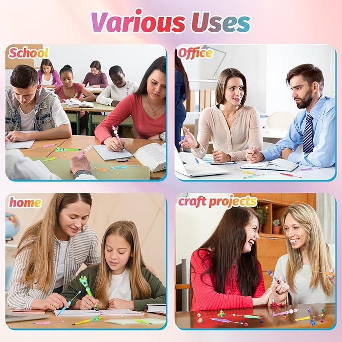 30 Pieces Beadable Pens - Beaded Pens Sweet Plastic Diy Black Ink Ballpoint Pens Bulk - Bead Pens Suitable For Teacher, Students, Office, School, Graduation Gift Supplies