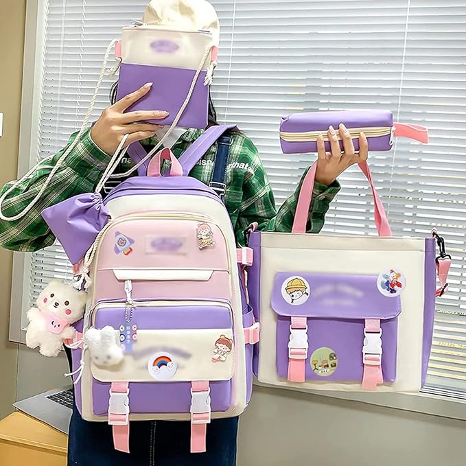 Kawaii Backpack 5Pcs Set Lightweight aesthetic backpack,Teens laptop computer cute backpacks for girls (cute backpack,one size)