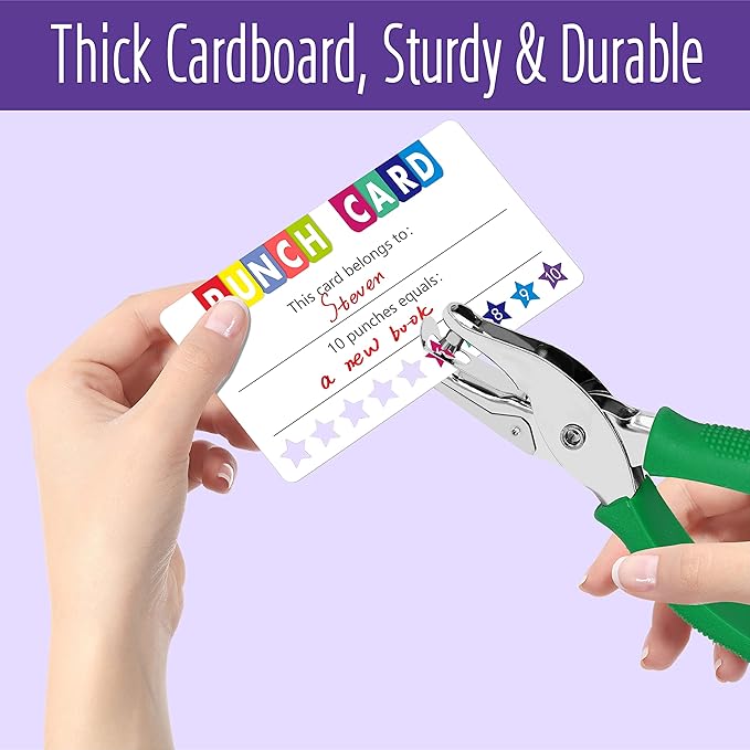 102 PCS Punch Cards, Star Shaped Incentive Reward Cards Business Size Student Award Cards Boost Creativity & Skills Development for Business, Classroom, Kids Behavior, Students, Teachers, 3.5” x 2”