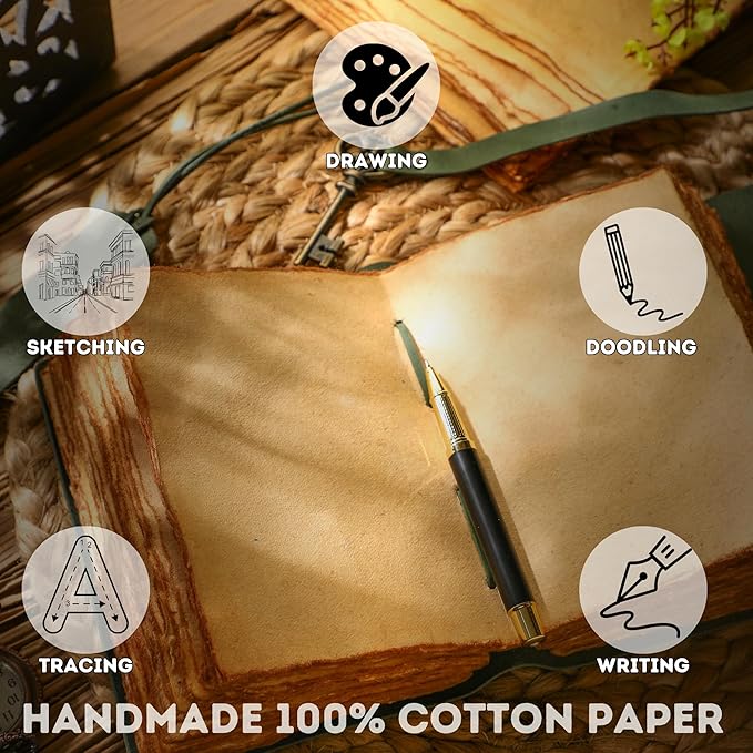 Fausta Vintage Handcrafted Leather Journal with Key for Writing, 240 Pages 7 x 5 inches, Deckled Cotton Paper Notebook/Diary for Men and Women 150 GSM Drawing/Sketchbook, Hunter Green