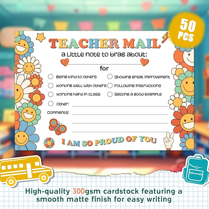 LOVEDMORE Groovy Teacher Mail Incentives Cards for Elementary Students, Classroom Rewards Cards for Teachers