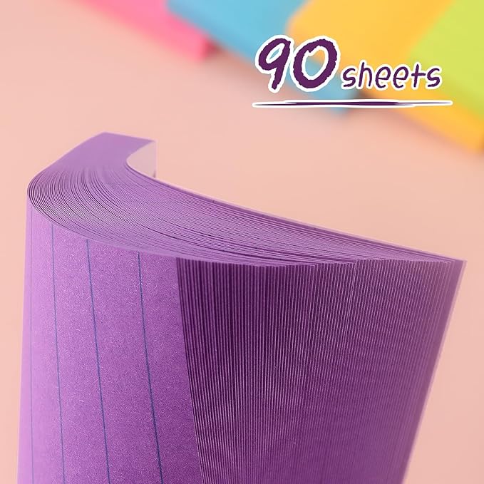 Lined Sticky Notes 3x3 Sticky Notes with Lines Self-Stick Notes Bright Color 4 Pads 90 Sheets/Pad (Purple)