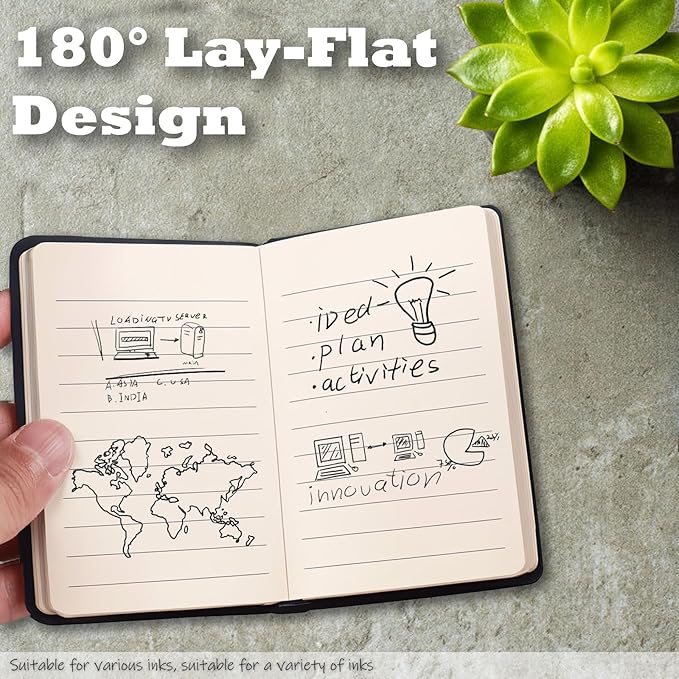 2 Pack Pocket Notebook Small Notebook, 3" x 4.4" Journal Notebook Hardcover with Thick Lined Paper, 200 Pages Leather Cover Mini Journal Notepad (Black)