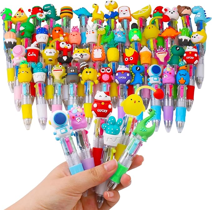 CZWZ 50Pcs Mini Multicolor Pens in One 4-in-1 Cute Pens Bulk for Kids, Ballpoint Pen for Birthdays and Children's Parties, Fun Pens Gifts Assorted Ink Kawaii Pens