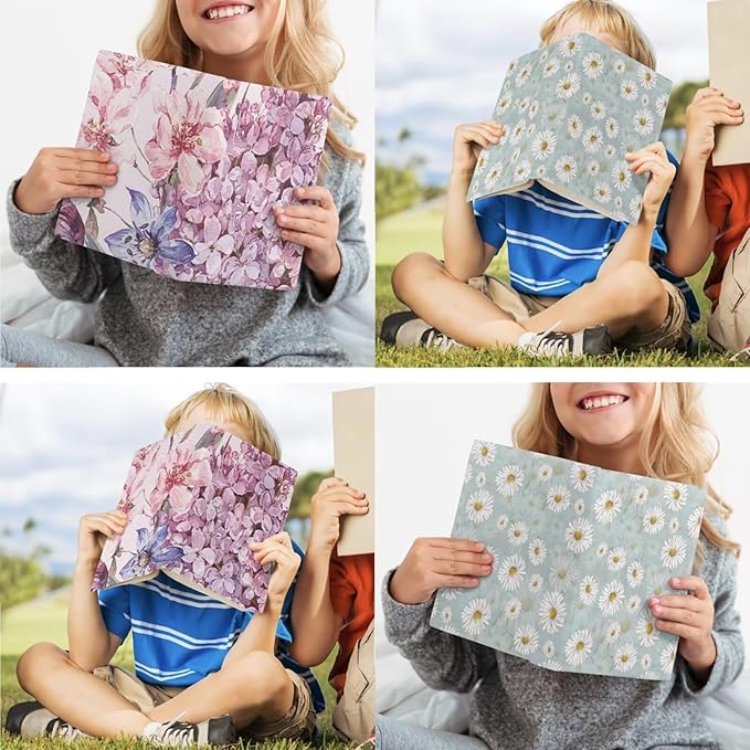 Daisy 2 Pack Book Sleeve Cover, Peach Blossom Jumbo and Easy to Put On Book Protector Cover for Girls and Boys, Stretchable Washable Book Sox