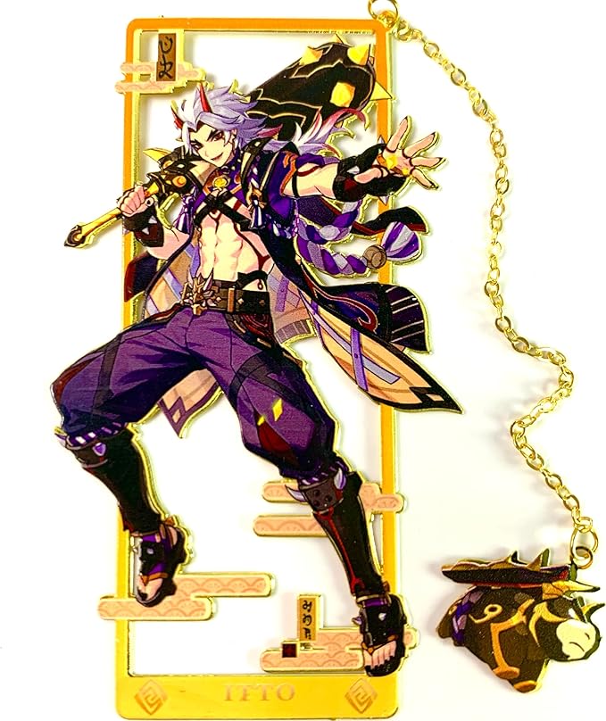 Genshin Impact Arataki Itto Metal Bookmark - Anime Figure Merch with 3D Display Box - Birthday Gifts for Fans Friends Gamer Book Lovers - Zllada