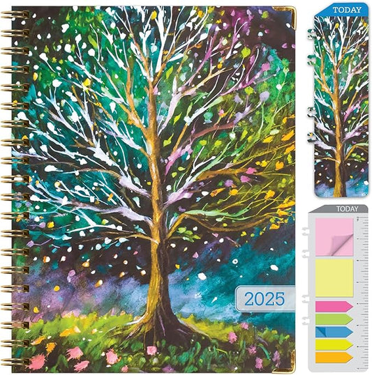 HARDCOVER 2025 Planner, 8.5"x11": 14 Months (November 2024 - December 2025), Daily Weekly Monthly Planner, Yearly Agenda, Bookmark, Pocket Folder and Sticky Note Set (Black Tree Seasons)
