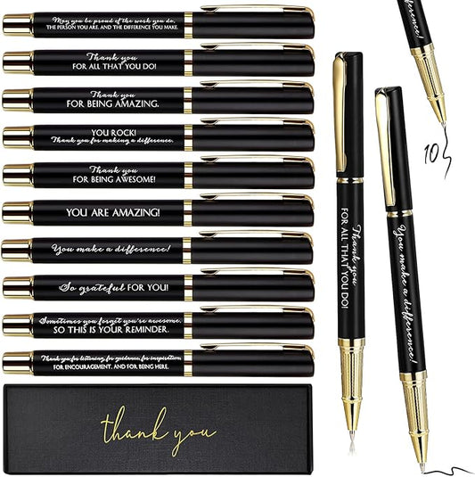PerKoop 10 Set Thank You Gifts Inspirational Ballpoint Pens with Gift Boxes Bulk Appreciation Party Favors for Employee Coworker Staff Team Friends Office Supplies(Black,Mixed)