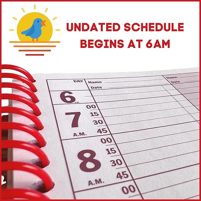 Notebook Planner, Appointment Book – Large 7" x 13.5" Undated 2024 Planner, Daily & Hourly Planner – Spiral Notebook Organizer for Scheduling Appointments (3 Columns)