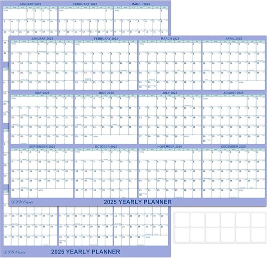 32" x 48" 2025 Wall Calendar, Folded Wet & Dry Erase Wall Calendar 12 Month, Annual Yearly Planner Yearly Laminated Calendar 2025 Horizontal/Vertical, with Julian Dates…