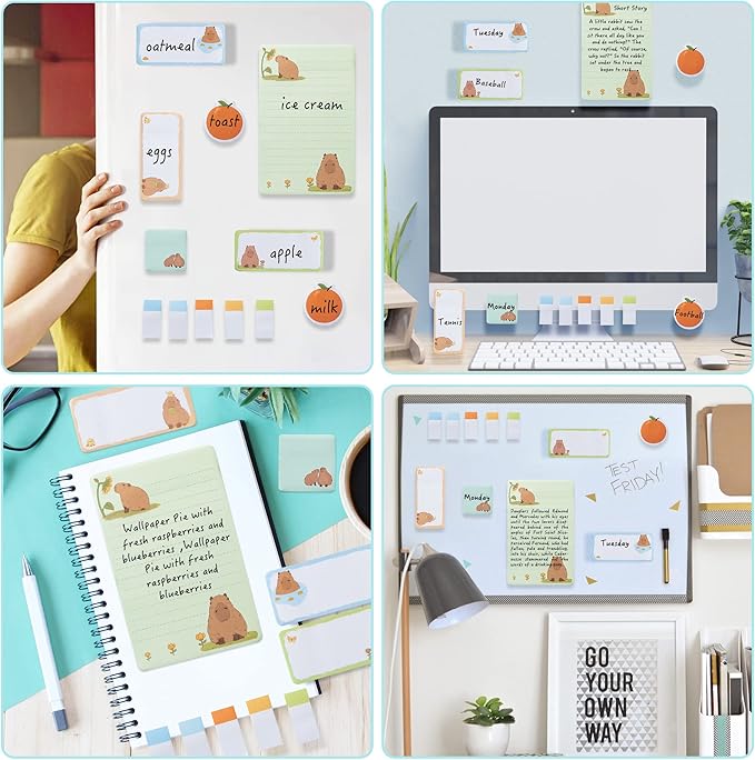 Don't Worry Be Capy Sticky Notes Set, 550 Sheets, Capybara and Orange Pattern Self-Stick Notes Pads Animal Divider Tabs Bundle Writing Memo Pads Back to School Office Supplies Small Gift