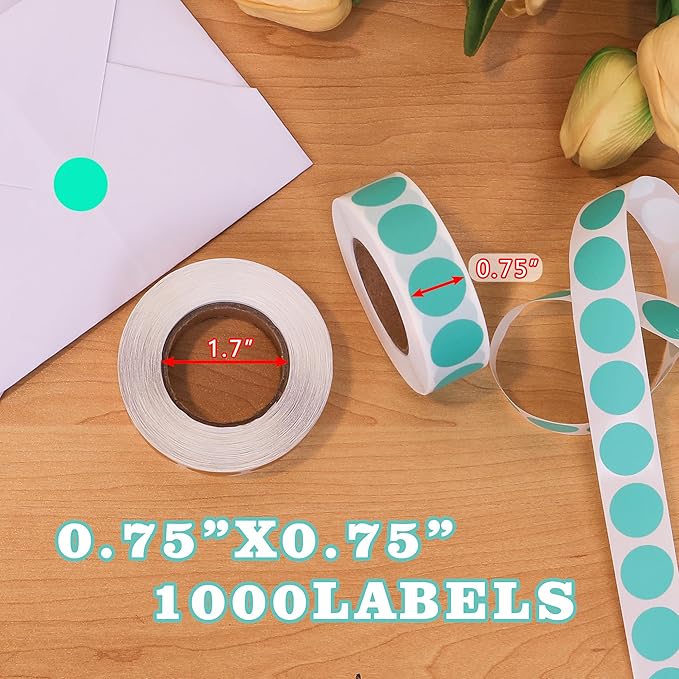 PARLAIM 0.75" Round Color Coding Circle Dot Labels in Roll, 1000 Stickers per Dispenser Box, 3/4 inch Diameter for Office and Business, Aqua
