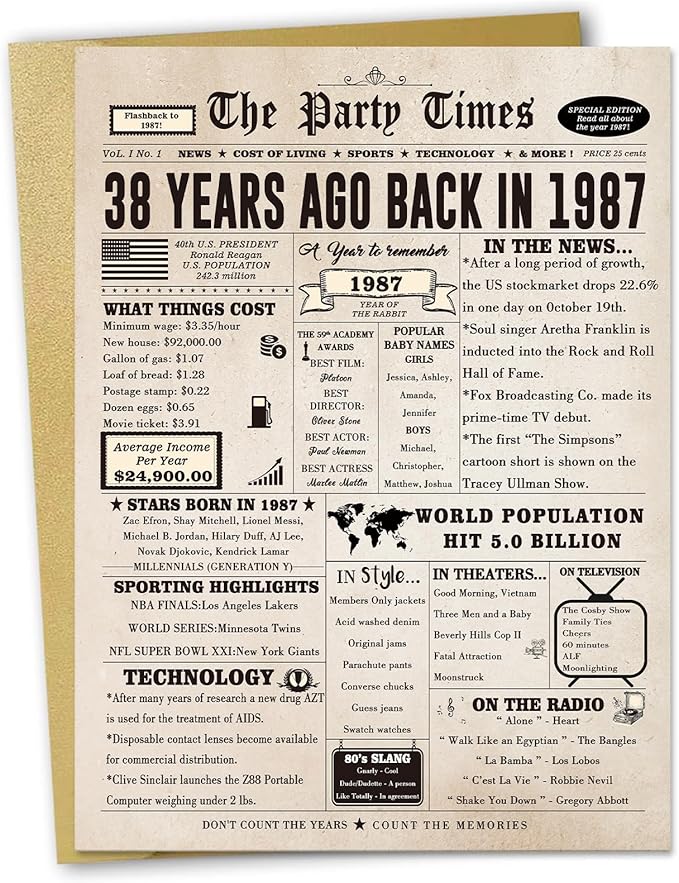 38th Birthday Card Gifts for Her Him, Happy 38th Birthday Decorations for Women Men, Large 38 Years Old Bday Card for Husband Wife