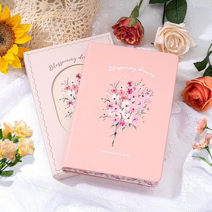 Lined Journal Notebook for Women 320 Pages Thick Floral Diary A5 Aesthetic Hardcover Journaling Notebooks for Writing with Gift Box, 5.7 x 8.3 In, Pink