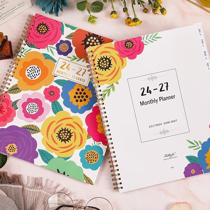 Tullofa Monthly Planner/Calendar 2024-2027 - Jul. 2024 - Jun. 2027, 3 Year Monthly Planner, 9" x 11", 2024-2027 Monthly Planner with 36 Months + Tabs + Double-side Pocket + Flexible Cover - Floral