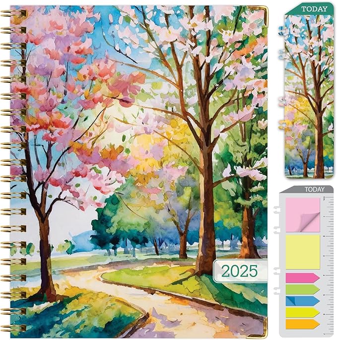 HARDCOVER 2025 Planner, 8.5"x11": 14 Months (November 2024 - December 2025), Daily Weekly Monthly Planner, Yearly Agenda, Bookmark, Pocket Folder and Sticky Note Set (Watercolor Tree)