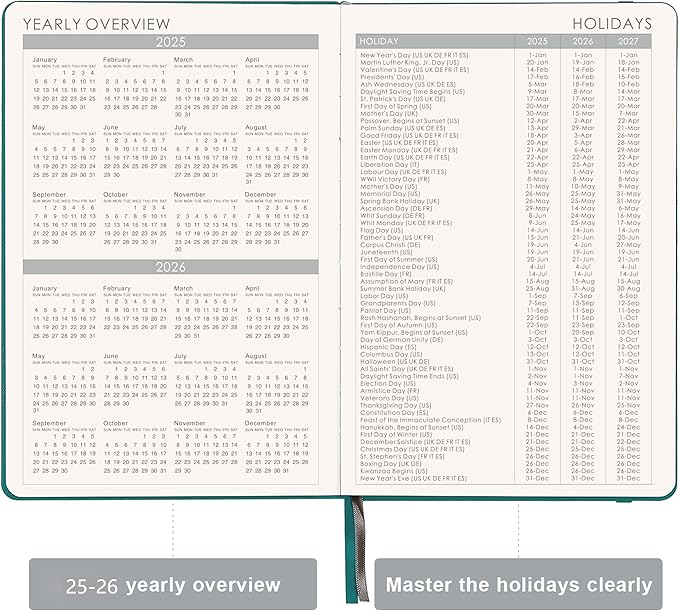 Artfan 2025 Planner - 2025 Planner Weekly and Monthly Planner, Jan. 2025 - Dec. 2025, Leather Planner 2025, 5.75" x 8.25" - Green