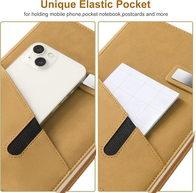 A5 Blank Journal Notebook, Refillable Hardcover Leather Sketchbook with Pocket and Magnetic Buckle, 240 Pages Thick Travel Sketchbooks for Drawing and Writing, 80gsm Unlined Journal for Men and Women