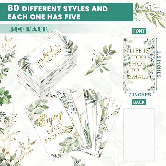 Jinei 300 Inspirational Affirmation Cards Positive Motivational Cards Small Mini Encouragement Quotes for Women Mother's Day Church(Eucalyptus)